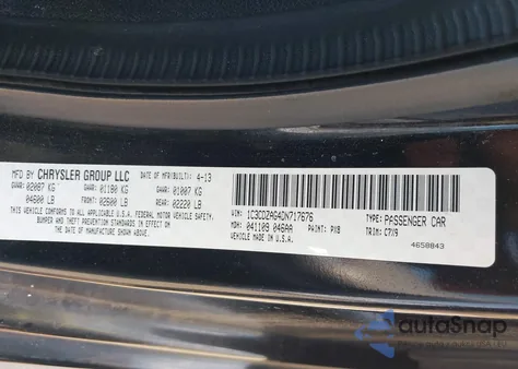 2013 Dodge Avenger Se V6 из США, поврежденный, VIN 1C3CDZAG4DN717676